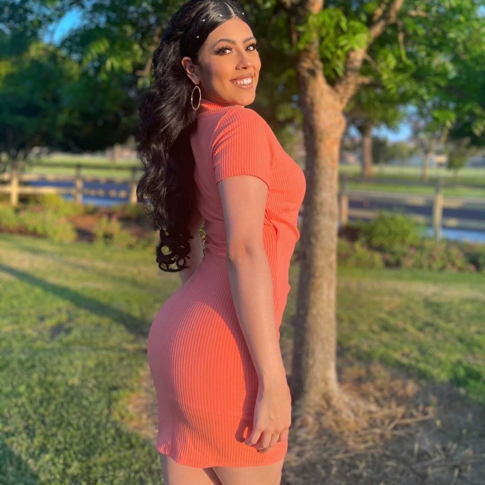 Orange Ribbed Wrap Dress - Picture 5 of 12